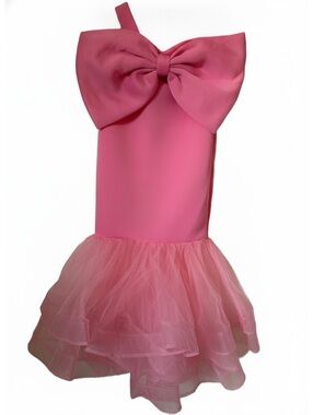 Barbie Pink Strapless Dress with Large Bow and Tulle Hem, Size Small